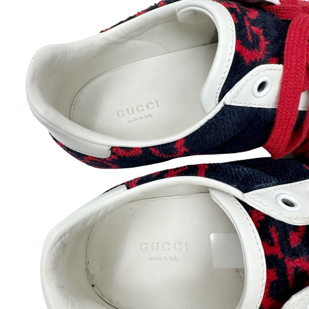 Gucci Ace GG Fabric Sneakers Navy Red Monogram Web Stripe Low Top Women’s 39 - Picture 6 of 11
